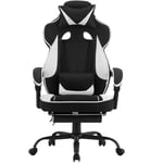 WOLTU Chaise Gaming Tissu Respirant, Ergonomique Fauteuil Gaming, Livestream Siege Gaming Gamer avec Pivotant Chaise Bureau Grand Dos & Grand Siège pour Personne Lourde, Noir+Blanc, GS03sw