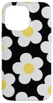 iPhone 14 Pro Max White Daisy Flower Pattern Yellow Floral on Black Case