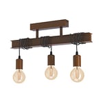 EGLO Ceiling Light Townshend 4, 3 Light Antique Brown Metal Lighting in Vintage and Industrial Style, Living Room, Bedroom and Hallway Lamp, E27 Socket