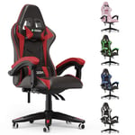 bigzzia Chaise Bureau Chaise Gaming Ergonomique en PU Cuir, Hauteur Réglable, avec Coussin Lombaire et Appui-Tête, Fauteuil Gamer Confortable pour Adultes, Filles et Garçons (Rouge)