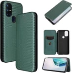 Compatible Avec Coque One Plus Nord N10, Mince Flip Fibre De Carbone [Test De Chute] Antichoc Stand Fente Avec Carte, Protecteur D'écran En Verre Trempé*2-Vert