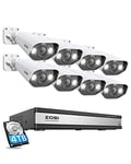 ZOSI 4K PoE CCTV Camera System with Spotlight, 16CH Ultra HD 8MP NVR with 4TB HDD, 8pcs 4K Outdoor PoE IP Cameras with Person Vehicle Detection, 2-Way Audio, Color Night Vision, Sound Light Alarm