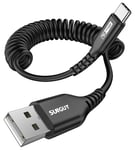 SUNGUY Câble USB C Spiralé, [2 pièces 0,5m-1,5m] Câble USB A vers USB C Câble de charge rapide Câble de données de Type C de voiture Android pour iPhone 16/15 Pro Max, Galaxy S24 S23 S22, Mi9/8