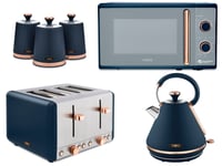 Tower Cavaletto Kettle 4 Slice Toaster Microwave & Canisters Set Midnight Blue