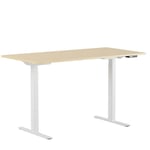 Höj och sänkbart skrivbord, digital display, vitt stativ, björk bordsskiva 180x80 cm