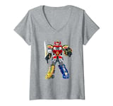 Femme Power Rangers Megazord Deco Rétro Megabot Defender Vintage T-Shirt avec Col en V