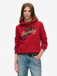 Superdry Tattoo Script Graphic Hoodie - Red, Red, Size 8, Women