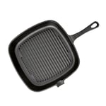 SOGA 23.5cm Square Ribbed Cast Iron Frying Pan Skillet Steak Sizzle Platter with Handle - Frying Pans - ZPai006