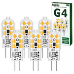 Ampoules G4 Led, 6-Pack 1.2W Equivalent 10W 20W Halogène Lampe, AC/DC 12V 3000K 120lm 12.1 x 36.4mm Non Dimmable Sans Scintillement pour Chambre Salon Cuisine Jardin (Blanc chaud)