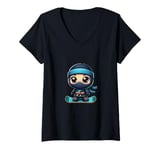 Womens Board Ninja Snowboard Ninja Snow Rider Snowboarding V-Neck T-Shirt