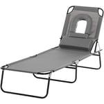 Outsunny - Bain de soleil pliable transat inclinable 4 positions chaise longue de lecture 3 coussins fournis gris