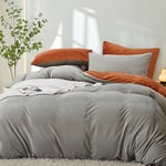 Sedefen Flanelle Housse de Couette 220x240cm + 2 Taies d'oreiller 65x65cm Gris Orange Réversible Parure de lit 2 Personnes Peluche Hiver Chaude Duveteuse Ado Linge de lit Avez Fermeture Éclair