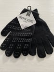 Womens Gripper Gloves. Ladies warm Grip palm gloves, with fingers.  Black, New!