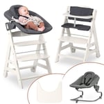 hauck - Chaise Haute Bébé Beta Newborn Set Premium - Évolutive dès Naissance avec Transat Nouveau-Né Inclinable, Plateau Repas, Coussin - Blanc Gris Foncé