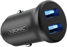 Chargeur Usb Pour Voiture - Idéal Pour Dispositifs Avec Usb, Téléphones Mobiles, Smartphones, Adaptateur De Charge, 2 Prises Usb, Prise Allume-Cigare, Aluminium, Led Bleu, 12-24v.[G1568]