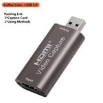 Carte d'acquisition de jeu Portable USB 3.0,1080P,adaptateur fiable pour enregistrement vidéo en streaming,compatible HDMI,pour diffusion en direct - Type Coffee USB 3.0