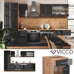 Cuisine intégrée Meuble réfrigérateur R-Line 300cm chêne anthracite Vicco