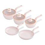 Tower T800232PNK Cavaletto 5 Piece Cookware Set with 16cm, 18cm, 20cm Saucepans and 24cm, 28cm Non-Stick Frying Pans, Pink & Rose Gold