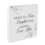 Love Laughter Happy Ever After Wedding Floral Decoration Ceramic Square Block