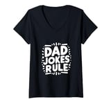 Womens Dad Jokes Rule Funny Family Humor for All Dads V-Neck T-Shirt