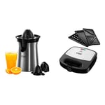 Russell Hobbs Presse Agrumes Electrique [Automatique: Jus de Fruit Frais Rapide] Classic (Inox Brossé, 2 Sens Rotation & Appareil Croque Monsieur [Multifonction 3en1] Fiesta (Gaufrier, Grill