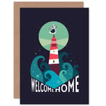 Lighthouse Nautical Welcome Home Greetings Card Plus Envelope Blank inside