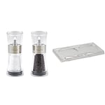 Cole & Mason H581780 Flip 180 Chrome Salt and Pepper Mills | Classic Inverta | Acrylic | 154mm | Gift Set | includes 2 x Salt and Pepper Grinders & H306119 Ramsgate Clear Salt and Pepper Mill Tray