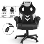 Chaise de bureau - Fauteuil de bureau de gamer Hauteur Réglable - en Cuir PU et Maille Respirante - Inclinable - Blanc