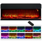 HOMCOM 50inch/ 127cm Media Electric Fireplace Wall Mounted, Recessed, Insert, Freestanding, Glass Electric Fire with Adjustable LED Flame Effect, Log, Crystal, Remote Control, 1800W, Black