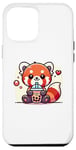 Coque pour iPhone 14 Plus Panda rouge kawaii, adorable ours amateur de thé aux perles