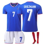 2024 UEFA EM 2024 Frankrike Hemma Fotbollströja Set Med Sockor NO.7 GRIEZMANN NO.7 GRIEZMANN 26