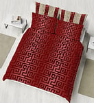 K Collection Athena Duvet Cover - Greek Meander Reversible Bedding Set - Greek Key Design - 100% Cotton - Double - Red/Gold