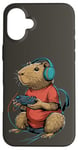 Coque pour iPhone 16 Plus Capybara Gamer Casque de jeu vidéo pour adolescents et joueurs de jeux