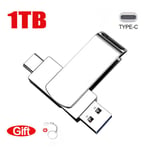 Clé USB 3.0 haute vitesse en métal 16 To,clé USB 2 To,8 To,4 To,clé USB,mémoire SSD portable,disque flash USB,adaptateur TYPE-C - Type Silver 1TB