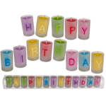 Färgade ljus i glas - Happy Birthday