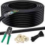 MutecPower 100m CAT7 Câble réseau Ethernet RJ45 - application exterieur, imperméable - SSTP - 600 Mhz - Noir 100 mètres avec attaches et pinces