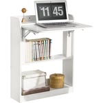 Sobuy - FWT92-W Bureau Pliant, Table d'Ordinateur Rabattable Bureau Multifonctionnel avec Etagères de Rangement, Table de Travail, Table Informatique