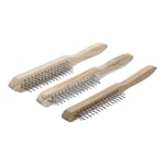 BGS Do it yourself Jeu de brosses à fil d’acier | Manche en bois 2-, 3-, 4-rangées 3 pièces