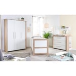 Chambre Bébé Complète ROBA - Malo - Lit Évolutif 70x140 cm + Commode à Langer + Armoire 3 Portes - Blanc - Décor Chêne