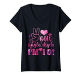 Womens Peace Out Single Digits I'm 10 Birthday Girl 10th Years Old V-Neck T-Shirt