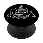 Black Cat Phone Grip A Good Day Starts with Coffee and a Cat PopSockets Adhesive PopGrip