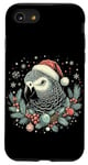 Coque pour iPhone SE (2020) / 7 / 8 Chapeau de Noël Africain Gris Perroquet Sapin de Noël Flocons de Neige