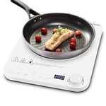 Plaque à induction, AMZCHEF table de cuisson portable au design ultra-mince, bouton électronique, 5 modes automatiques, 10 niveaux de puissance et de température, Minuteur, 2000W, blanc