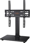 Support TV sur Pied TV Universel - pour de 26-60 Pouces Télévision,Réglable en Hauteur Charge 40kg VESA 400x400 mm,avec la Base en Verre Trempé & Gestion des Fils