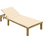 Helloshop26 - Transat chaise longue bain de soleil lit de jardin terrasse meuble d'extérieur avec coussin crème bois de pin imprégné