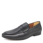 HX London Sutton Leather Black Mens Slip On Penny Loafer Shoes - Size UK 9