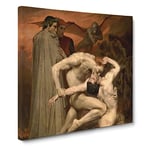 Dante And Virgil by William Adolphe Bouguereau Classic Painting Canvas Wall Art Print Ready to Hang, Framed Picture for Living Room Bedroom Home Office Décor, 14x14 Inch (35x35 cm)