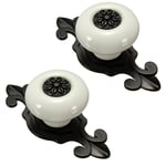 2X Boutons de Poignee en Ceramique Porte ,D'Armoire, Tiroirs Blanc + Noir