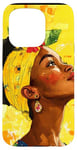 Coque pour iPhone 15 Pro Jaune Aquarelle Florale Mélanine Noir Pride BHM Africain