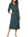 UNibelle Peignoir Femme Chemise de Nuit à Col en V Robe de Chambre Polaire à Manches 3/4 Peignoir Femme de Bain Tissu éponge pour Le Cadeau de Noël,A-vert Foncé,XXL